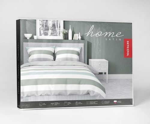 Pościel satyna bawełniana Home Satin 160x200 w zielone, turkusowe i popielate pasy 