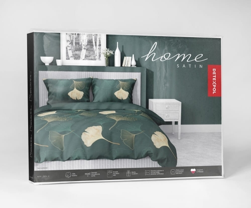 Pościel satyna bawełniana zielona Home Satin 160x200 liście ginkgo 