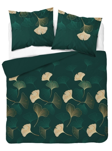 Pościel satyna bawełniana zielona Home Satin 220x200 liście ginkgo 