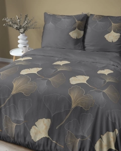 Pościel satyna bawełniana brązowa Home Satin 220x200 liście ginkgo 