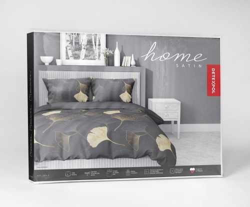 Pościel satyna bawełniana brązowa Home Satin 220x200 liście ginkgo 