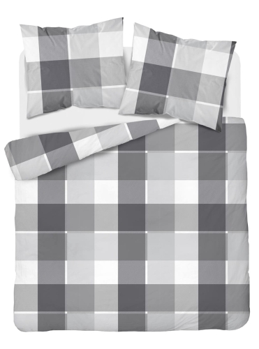 Pościel satyna bawełniana krata Home Satin 160x200 stalowo biało popielata