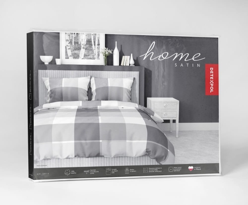 Pościel satyna bawełniana krata Home Satin 160x200 stalowo biało popielata