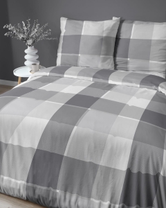 Pościel satyna bawełniana krata Home Satin 220x200 stalowo biało popielata