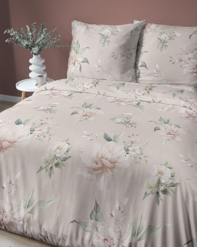 Pościel satyna bawełniana Home Satin 220x200 w kremowe i różowe kwiaty