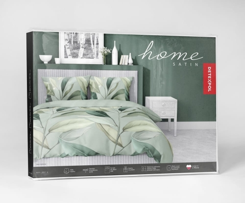 Pościel satyna bawełniana jasno zielona Home Satin 220x200 w liście