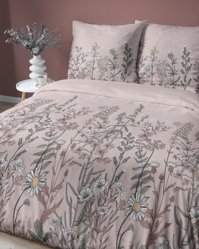 Pościel satyna bawełniana różowa Home Satin 160x200 w polne kwiaty
