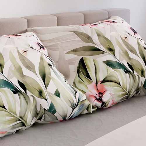 Komplet pościeli z bawełny satynowej w kwiaty hibiskusa 220x200 Paradis