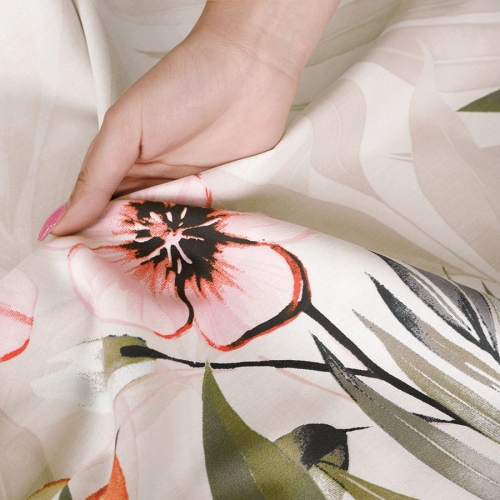 Komplet pościeli z bawełny satynowej w kwiaty hibiskusa 220x200 Paradis