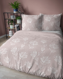Pościel flanelowa różowa 160x200 w białe kwiaty
