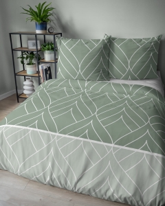 Pościel flanelowa zielona 160x200 w geometryczne liście