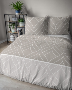 Pościel flanelowa beżowa 160x200 w geometryczne liście