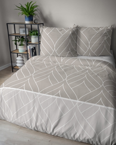Pościel flanelowa beżowa 160x200 w geometryczne liście