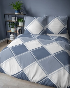Pościel flanelowa biało granatowa 160x200 w romby