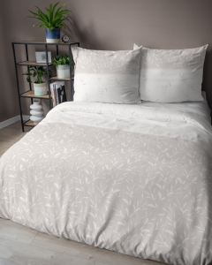 Pościel flanelowa beżowo biała 220x200 w listki 