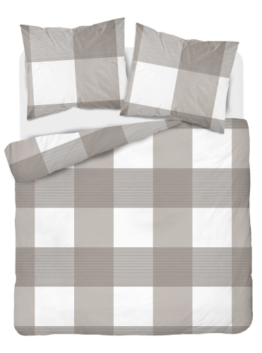 Pościel flanelowa beżowo biała 220x200 w dużą kratę 