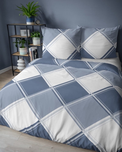 Pościel flanelowa biało granatowa 220x200 w romby