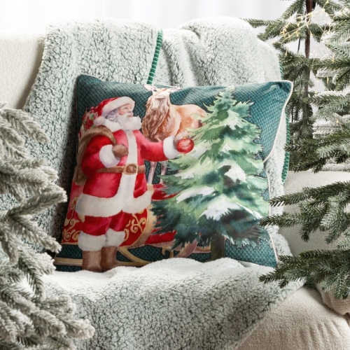 Poszewka dekoracyjna świąteczna 45x45 Święty Mikołaj z Choinką