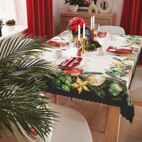 Obrus wodoodporny świąteczny 140x220 Bombki