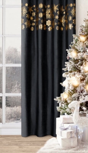 Świąteczna zasłona Astra 140x250 czarno złota przelotki