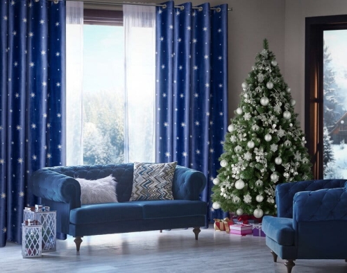 Świąteczna zasłona Carol 140x250 Złote Gwiazdki