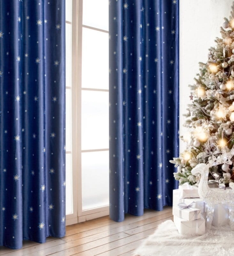 Świąteczna zasłona Carol 140x250 Złote Gwiazdki
