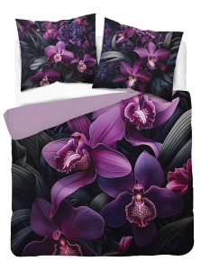 Pościel bawełniana Holland 160x200 Fioletowe Orchidee