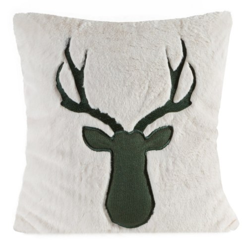 Świąteczna pluszowa poszewka kremowa 45x45 Zielony Jeleń