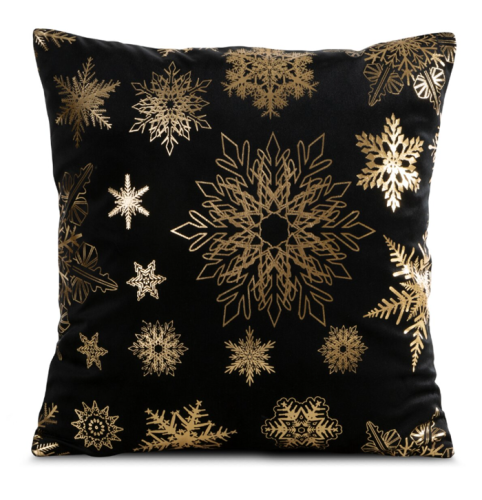 Poszewka dekoracyjna świąteczna czarno złota 45x45 Śnieżynki