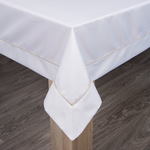 Obrus Madele 145x300 biały ze złotą lamówką