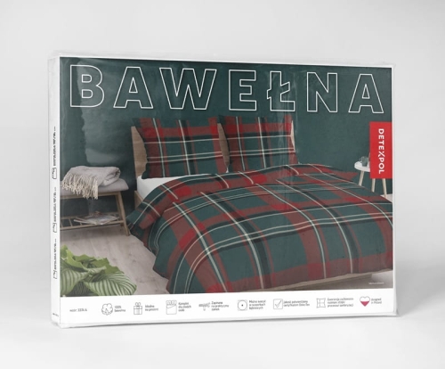 Pościel bawełniana 100% czerwono zielona 220x200 krata