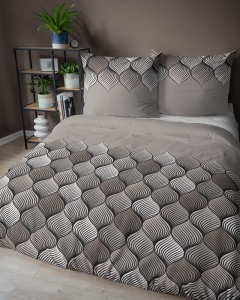 Pościel bawełniana 100% beżowa 220x200 w geometryczny wzór