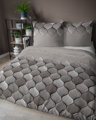 Pościel bawełniana 100% beżowa 220x200 w geometryczny wzór