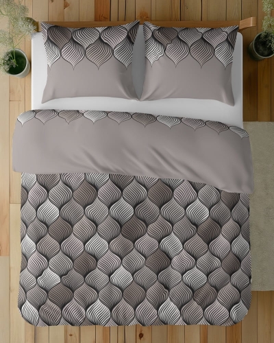 Pościel bawełniana 100% beżowa 220x200 w geometryczny wzór