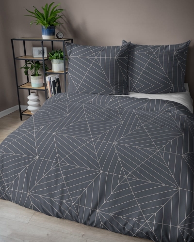 Pościel bawełniana 100% ciemnoszara 160x200 w geometryczny wzór