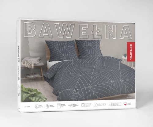 Pościel bawełniana 100% ciemnoszara 220x200 w geometryczny wzór