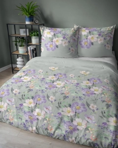 Pościel bawełniana 100% miętowa 220x200 w kolorowe kwiaty