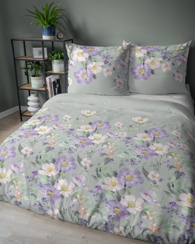 Pościel bawełniana 100% miętowa 220x200 w kolorowe kwiaty