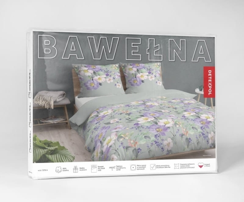 Pościel bawełniana 100% miętowa 220x200 w kolorowe kwiaty