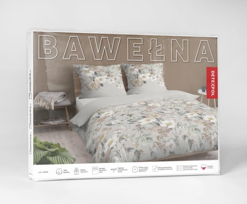 Pościel bawełniana 100% 220x200 w beżowe i kremowe kwiaty