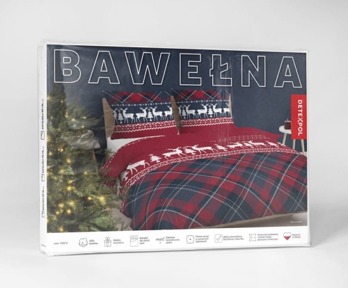 Świąteczna pościel bawełniana Granatowo Czerwona 160x200 Renifery