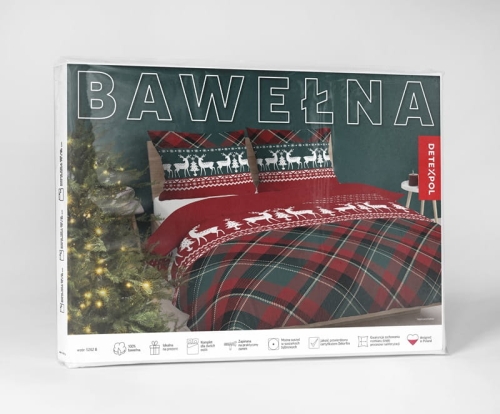 Świąteczna pościel bawełniana Zielono Czerwona 220x200 Renifery 