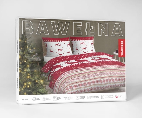 Świąteczna pościel bawełniana 160x200 Czerwone Renifery