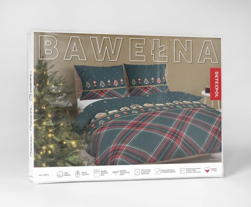 Świąteczna pościel bawełniana zielona 220x200 Domki z Pierników