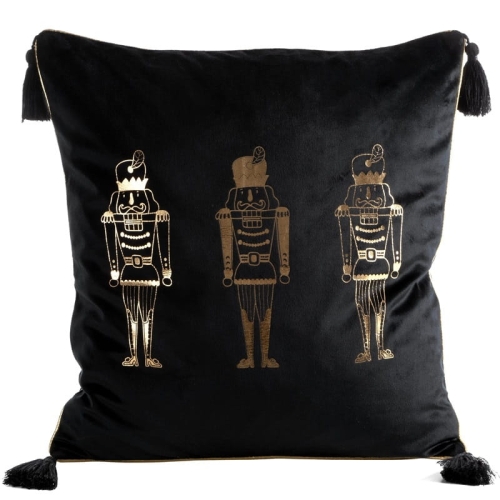 Świąteczna poszewka Czarna 45x45 Złote Dziadki do Orzechów