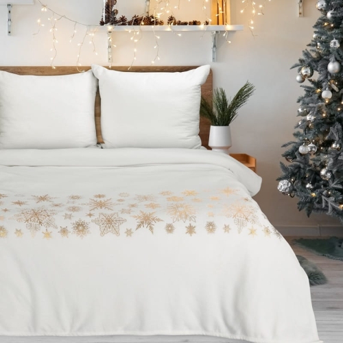 Koc świąteczny kremowy 150x200 Złote Śnieżynki