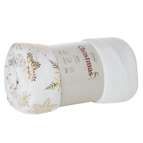 Koc świąteczny kremowy 150x200 Złote Śnieżynki