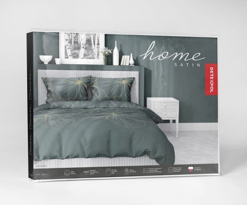 Pościel satyna bawełniana zielona 220x200 w kwiaty Home Satin