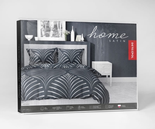 Pościel satyna bawełniana granatowo srebrna 180x200 w liście Home Satin