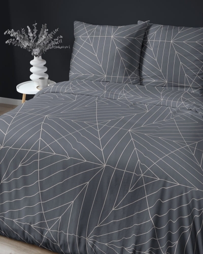 Pościel satyna bawełniana grafitowa 160x200 geometryczny wzór Home Satin